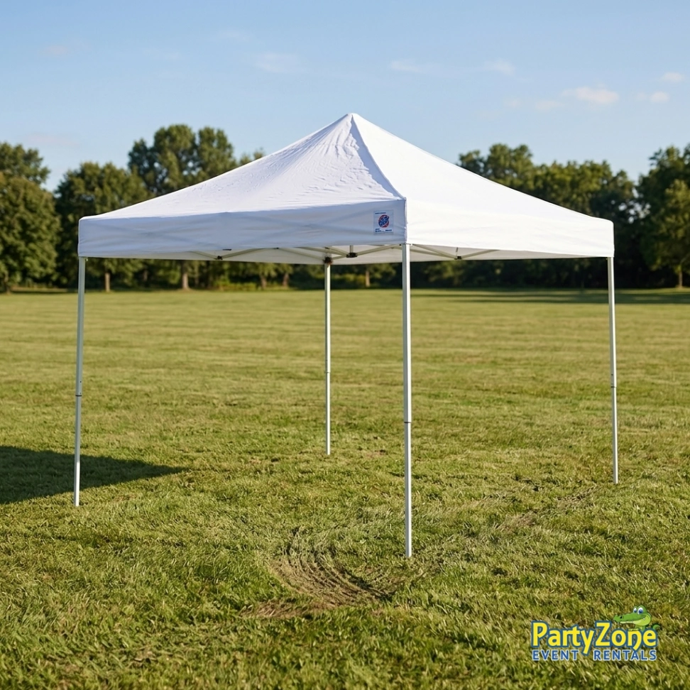 10x10 canopy tent rental shading a food station at a Metairie LA backyard party