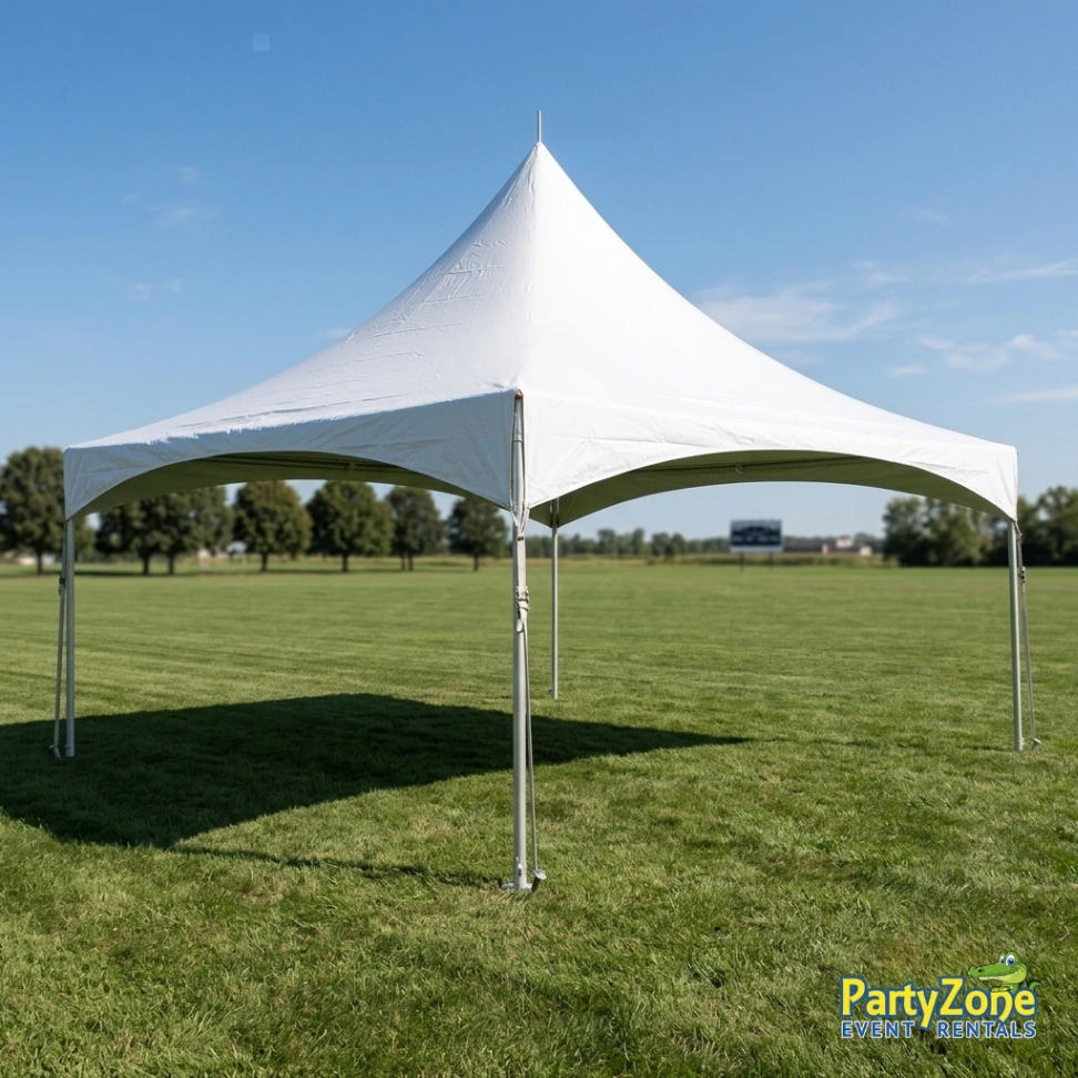 20ft by 20ft high-peak frame tent rental for Metairie LA weddings graduations and receptions