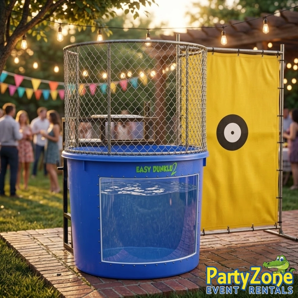 Dunk tank rental for Metairie LA school fundraisers and company picnics, dunkee up to 250 lbs